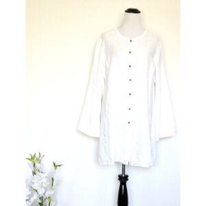Saks Fifth Avenue 100% Linen Button Front Tunic Blouse Long Sleeve White SZ M